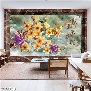 Tranh 3d dán tường hoa mộc lan dáp vàng trên sông psd
