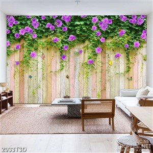 Tranh 3d nghệ thuật dàn hoa hồng dây màu tím khoe sắc