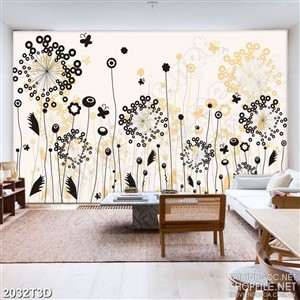 Tranh 3d treo tường vườn bồ công anh màu trắng đen