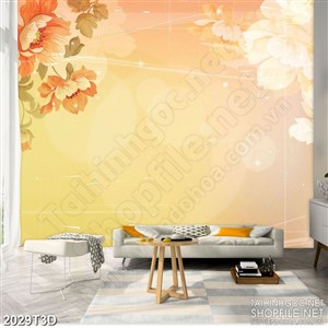 Tranh 3d nghệ thuật những bông hoa phù du trên nền cam