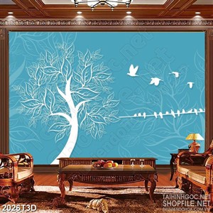 Tranh 3d dán tường đàn bồ câu tung bay trong rừng già