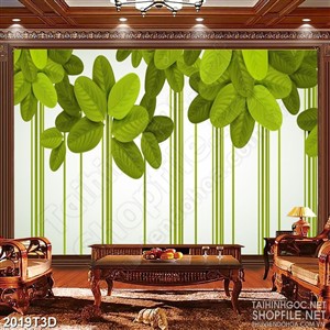Tranh 3d  trang trí khu rừng cây lá xanh non mơn mỡn