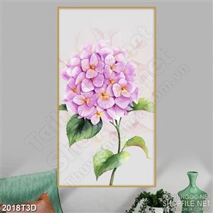 Tranh 3d dán tường bông hoa tú cầu màu tím mọng mơ