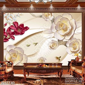 Tranh 3d nghệ thuật đàn chim én bay lượn bên rừng hoa