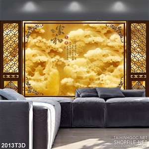 Tranh 3d nghệ thuật rừng cây thông bên chữ hán giả ngọc