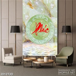 Tranh 3d treo tường chữ phúc bên núi non giả ngọc bích