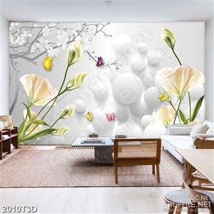 Tranh 3d dán tường cành hoa anh đào trắng nhành hoa