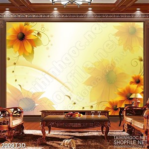 Tranh 3d nghệ thuật bông hoa màu cam nổ rộ khoe sắc