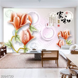 Tranh 3d treo tường bông hoa khoe sắc đỏ giả ngọc bích