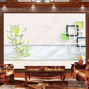 Tranh 3d dán tường bông hoa ly trắng trên mặt nước trong