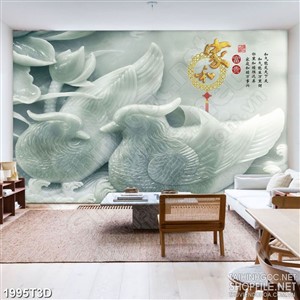 Tranh 3d  trang trí đôi chim xanh giả ngọc trong hồ nước