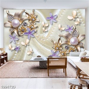 Tranh 3d dán tường những bông hoa dáp vàng đính ngọc