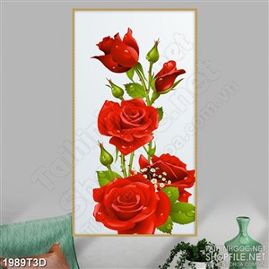 Tranh 3d nghệ thuật hoa hồng đỏ bên những giọt sương