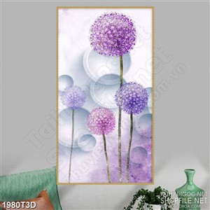 Tranh 3d treo tường hoa bồ công anh bên ô hình tròn