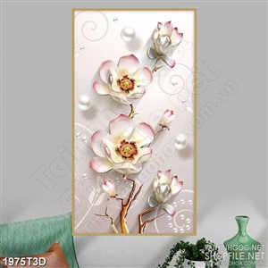 Tranh 3d  trang trí những bông hoa giả ngọc thân dáp vàng