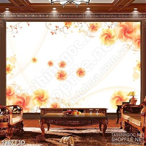 Tranh 3d  trang trí bông hoa xoắn óc bay giữa không trung