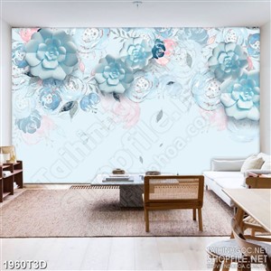 Tranh 3d treo tường những bông hoa giả ngọc màu xanh