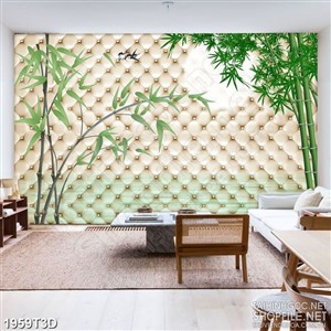 Tranh 3d  trang trí đàn chim én bay lượn bên hàng tre