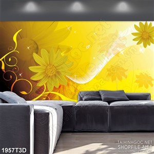 Tranh 3d nghệ thuật bông hoa cúc vàng tỏa ánh lấp lánh