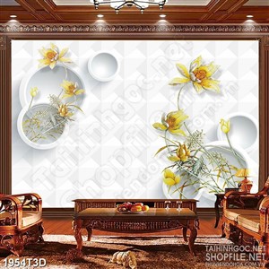 Tranh 3d nghệ thuật những bông hoa lan màu vàng nở rộ