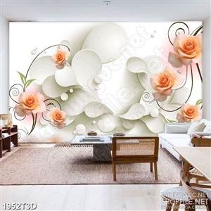 Tranh 3d  trang trí những bông hoa hồng màu cam đất