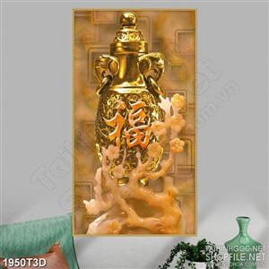 Tranh 3d nghệ thuật bình hoa dáp vàng bên cành hoa đào