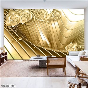 Tranh 3d treo tường những bông hồng trên nền dáp vàng