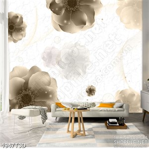 Tranh 3d dán tường những bông hoa nở rộ màu đen trắng