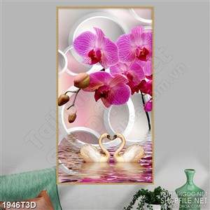 Tranh 3d nghệ thuật nhành hoa phong lan hồ điệp nở rộ