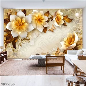 Tranh 3d  trang trí nhành hoa trắng giả ngọc và ngọc trai