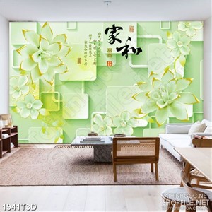 Tranh 3d treo tường những bông hoa giả ngọc màu xanh