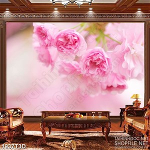 Tranh 3d treo tường cành hoa tường vi màu hồng phấn