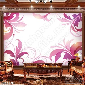 Tranh 3d treo tường họa tiết hoa và lá màu trong đỏ suốt