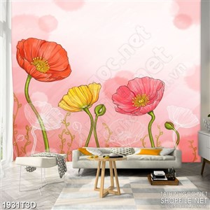 Tranh 3d dán tường những bông hoa khoe sắc đỏ vàng