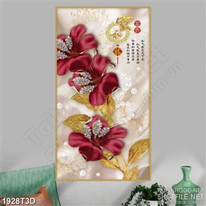 Tranh 3d  trang trí những bông hoa nở rộ thân dáp vàng