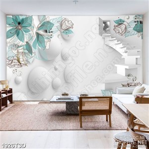 Tranh 3d nghệ thuật những bông hoa cánh mỏng màu xanh