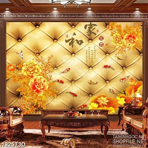 Tranh 3d treo tường đàn chim hót bên vườn hoa mẫu đơn