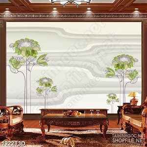 Tranh 3d nghệ thuật cây hoa màu xanh lá cây khoe sắc