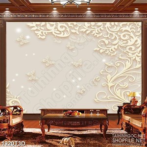 Tranh 3d  trang trí đàn bướm vàng và họa tiết cây hoa