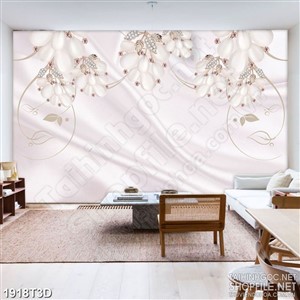 Tranh 3d nghệ thuật hoa trắng thân dáp vàng lấp lánh psd