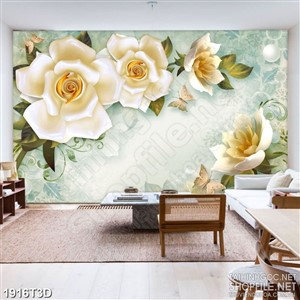 Tranh 3d  trang trí chú bướm vàng bên nhánh hoa trắng