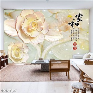 Tranh 3d nghệ thuật bông hoa trắng trên nền giả ngọc