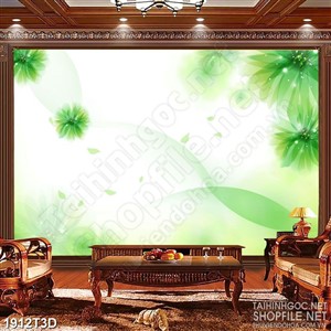 Tranh 3d  trang trí bông hoa phù du màu xanh lá cây psd