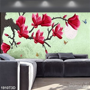 Tranh 3d nghệ thuật đàn bướm bay lượn bên cành hoa