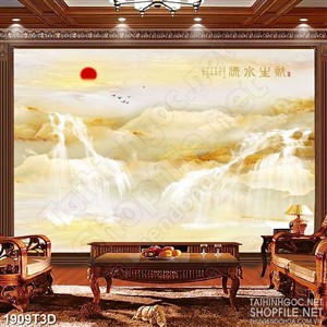 Tranh 3d treo tường những thác nước đổ trên núi xuống