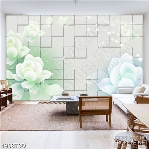 Tranh 3d  trang trí bông hoa phù du màu xanh trong suốt