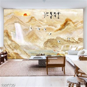 Tranh 3d dán tường đàn cò sải cánh bay dưới ánh mặt trời