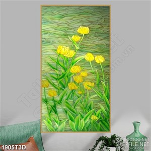Tranh 3d treo tường rừng hoa tulip màu vàng khoe sắc