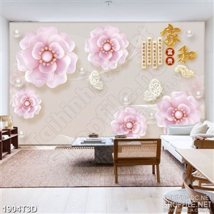 Tranh 3d treo tường đàn bướm dáp vàng bên hoa hồng