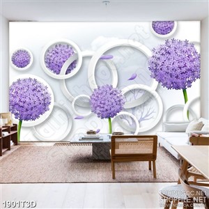 Tranh 3d nghệ thuật những bông hoa tú cầu màu tím biếc